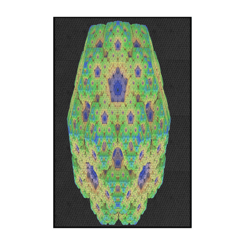 Tapis vert/bleu/noir de zone à motifs, Rectangle 2 pi x 5 pi
