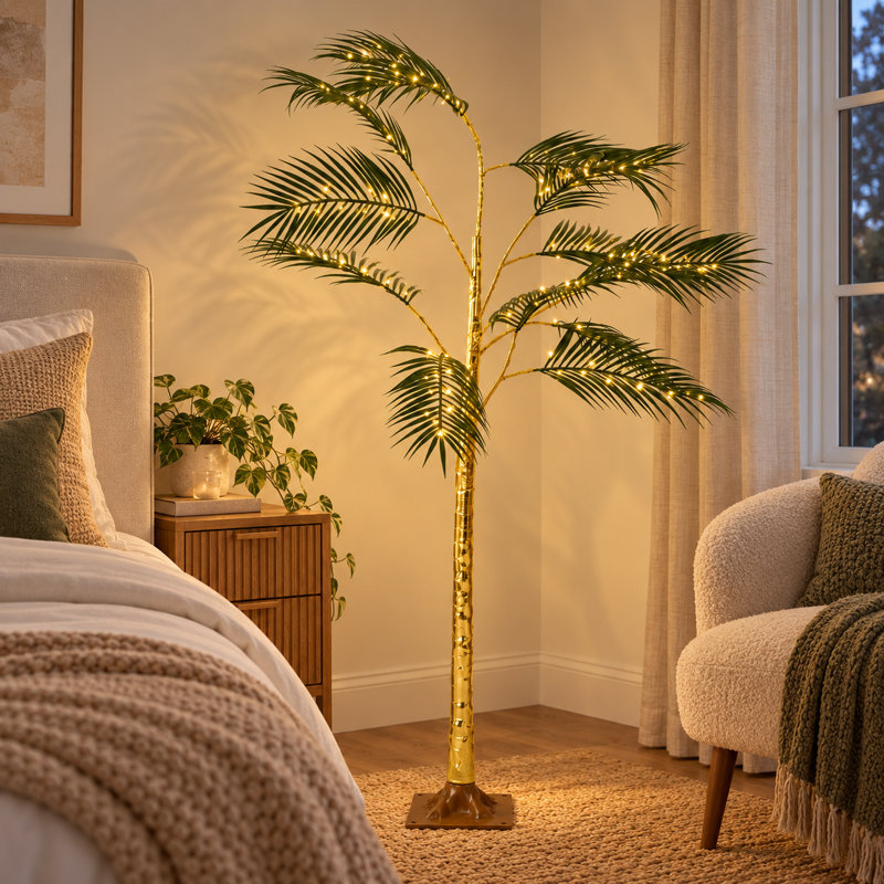 Lampe sur pied à DEL de 51 po en forme de palmier tropical avec lumière blanc chaud, lampe décorative moderne