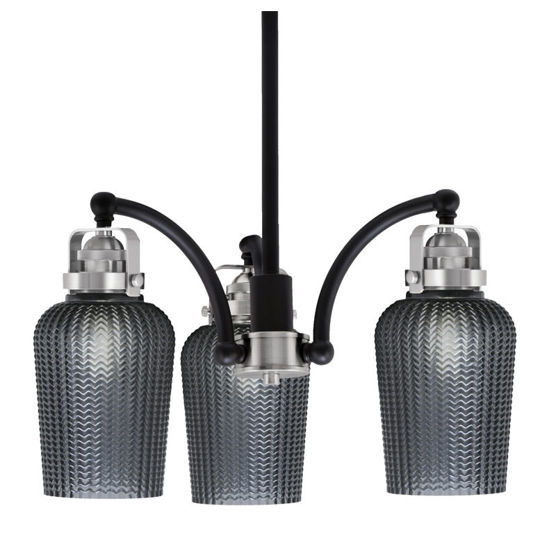 Lustre 3 lumières avec 5 lumières Easton, Verre texturé fumé, Noir mat/nickel brossé