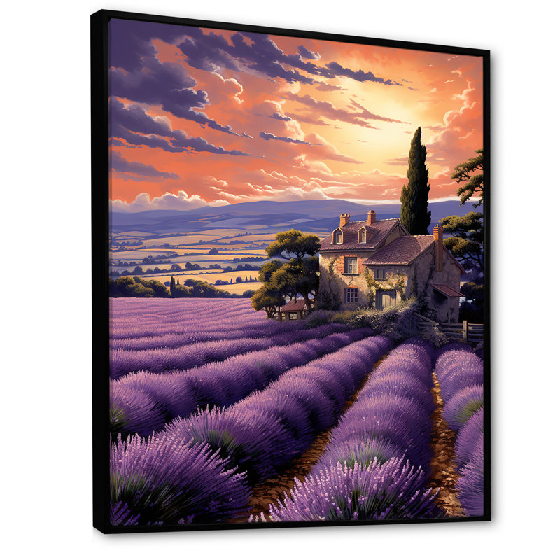 Lavande des champs de Provence I - reproduction sur toile, Cadre flottant noir, H 40 po x l 30 po x P 1,5 po