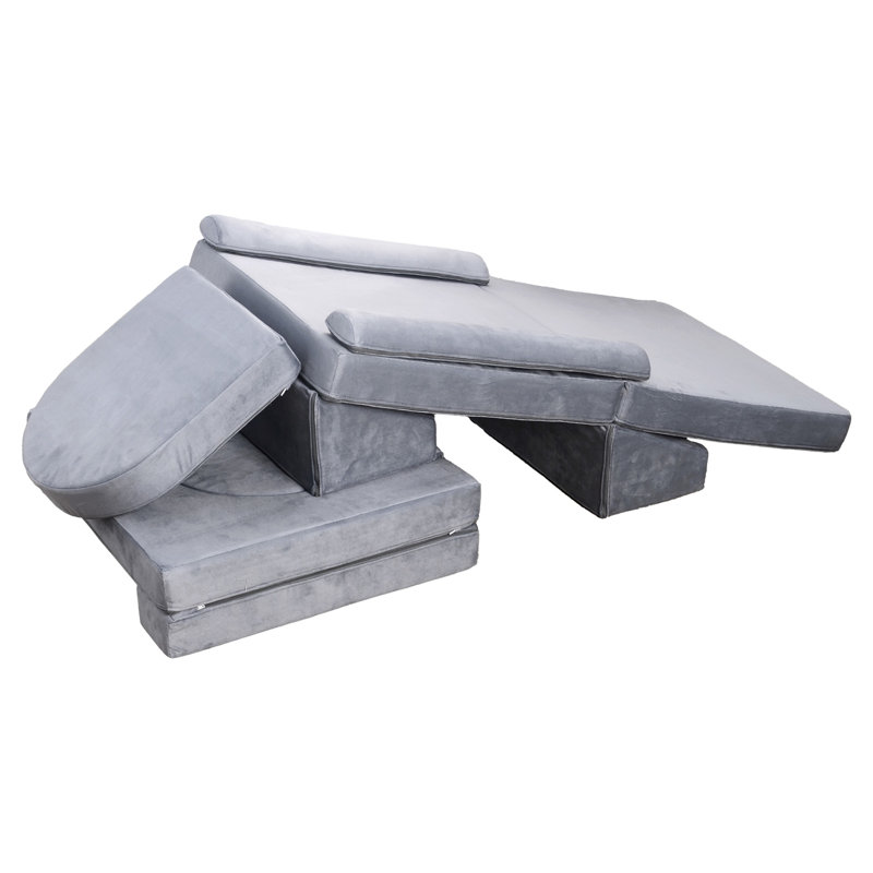Canapé gris modulaire 10 pièces - housse de peau douce, mousse 28D haute densité, se transforme en lits de plancher de châteaux de voitures, large base centrale basse, polaire à fermeture à glissière, rembourrage en mousse, plusieurs structures, base