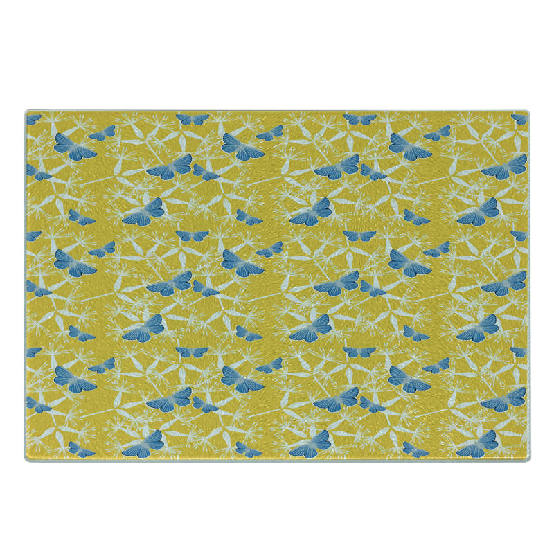 Planche à découper Ambesonne en verre trempé jaune et bleu Faune exotique bleu jaune et blanc