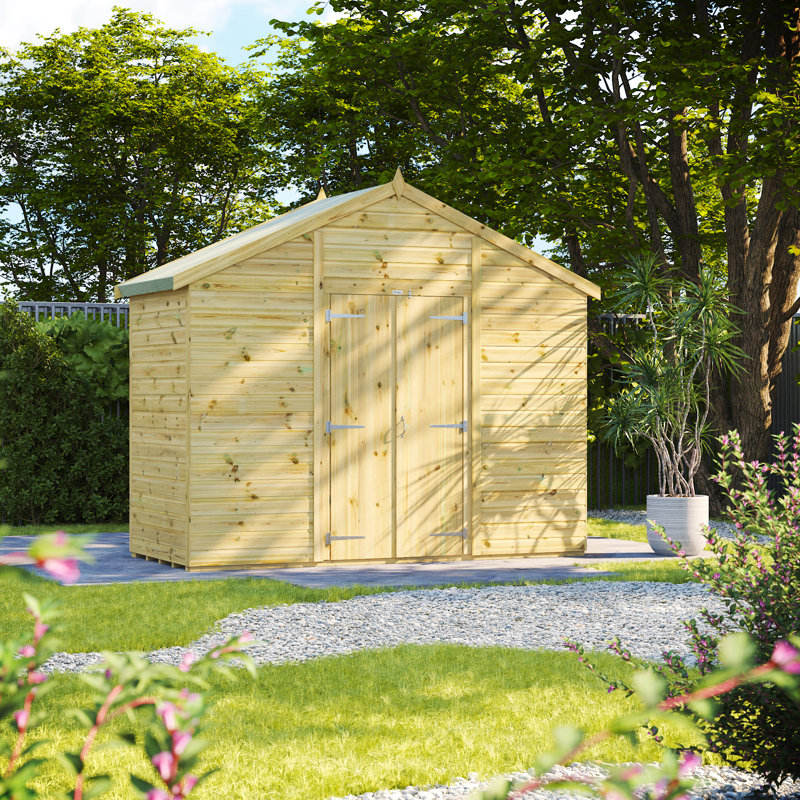 Powersheds 4 x 10ft Premium Pressure Treated Timber Windowless Apex Garden Shed, Double Doors