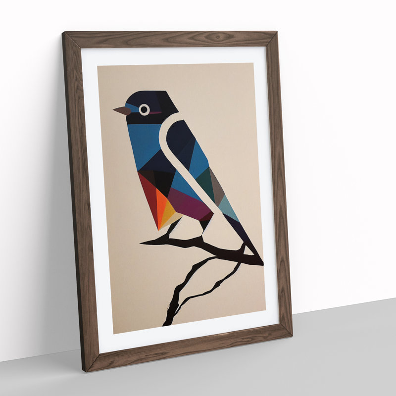 Geometric Bird No.3 Abstract 1 Piece Single Picture Frame Wall Art, 46cm H x 34cm W x 2cm D, Walnut