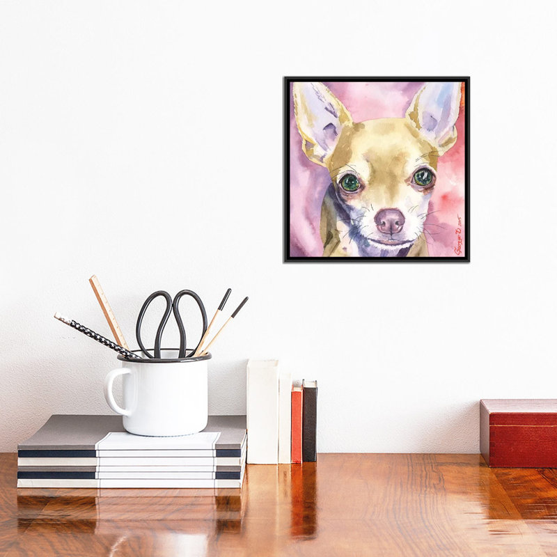 «Chihuahua», reproduction sur toile, H 12 po x l 12 po x P 1,5 po, Toile avec cadre noir, Pas de tapis