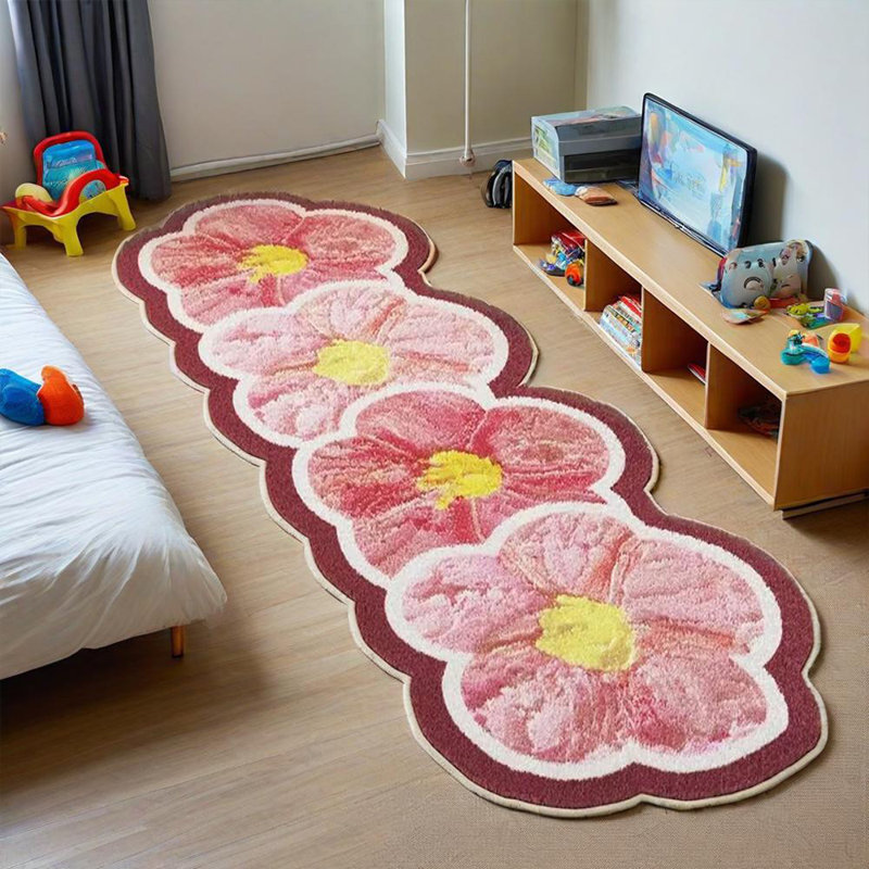 Flower Non-Slip Soft Imitation Cashmere Irregular Home Living Room Bedroom Carpet, Runner 1'4" x 3'11"