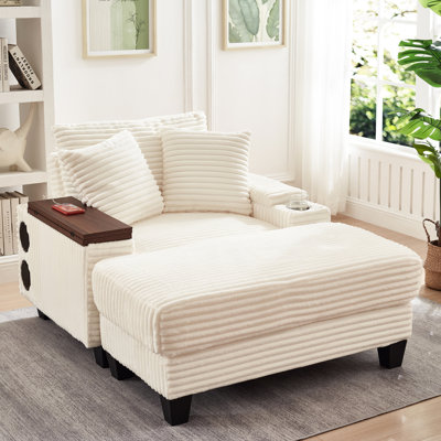 1 - Seat Corduroy With , Cup Holder, Speaker, Charging And 180rotating Table. Hidden Storage In Armrest, Comfortable For Home Relaxing Single Versatile Upholstery, Charging, 180swivel Table Bedroom,