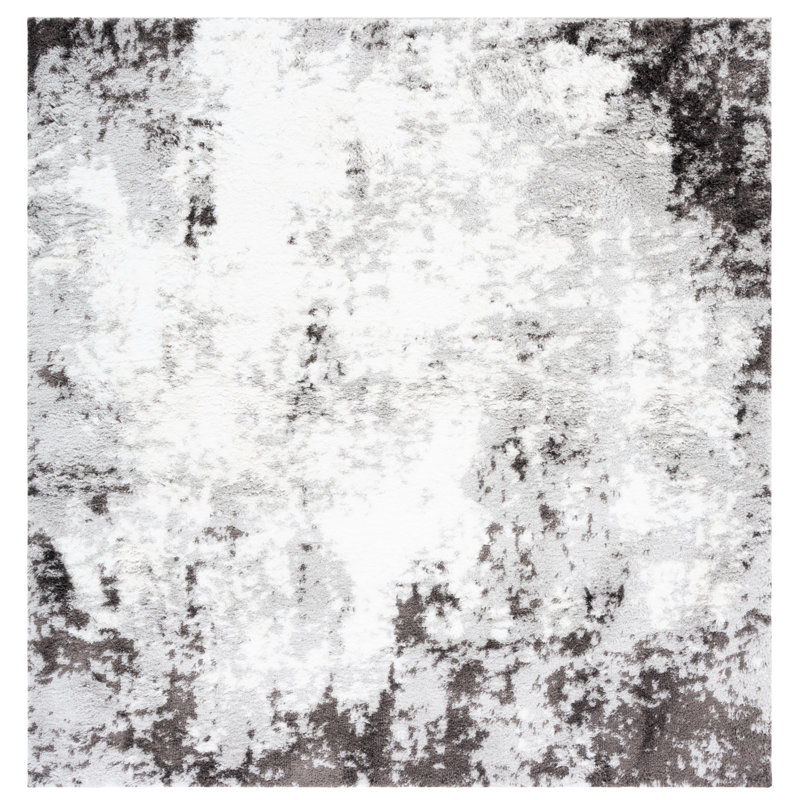 Rosa Abstract Flatweave Gray/Dark Gray/White Area Rug, Square 7'