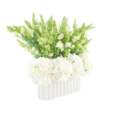 Hydrangeas and Wild Heather in Ceramic Vase