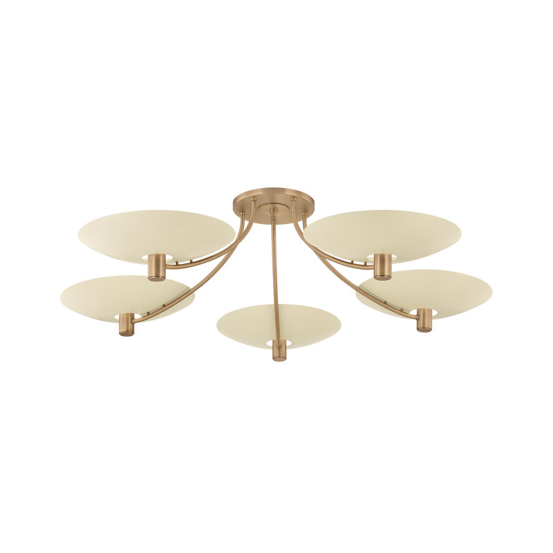 Troy Lighting Wolfe 60 inch wide 5 Light Semi Flush in Patina Brass/Soft Sand