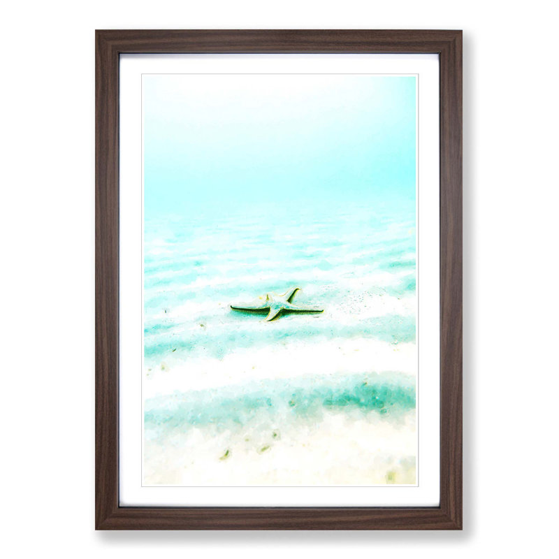 Starfish on the Seabed in Abstract - Picture Frame Graphic Art Print, 87cm H x 62cm W x 2cm D, Walnut Framed