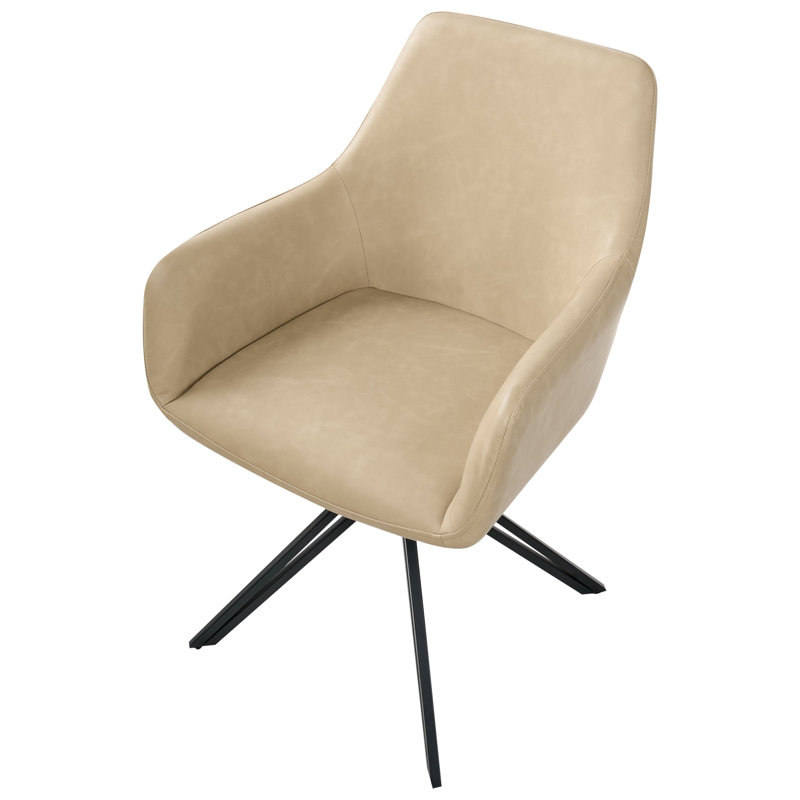 49 cm H Upholstered Faux Leather Full Back Armchair, Beige