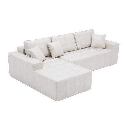 Faux Leather Corner Chaise Compression Sofa Bed, L-Shaped Sectional Couch with High-Density Sponge, No-Assembly Required Convertible Sofa for Living Room, Apartment, Guest Room(Beige)