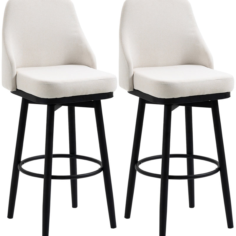2Pcs , 360 Rotating Movement, 29.5" Seat, Cream White Upholstered With Steel Legs & Footrest, Pleasant Stable 2 Bar Chairs, Swivel Functionality, Seat Height, Construction Elegant Robust