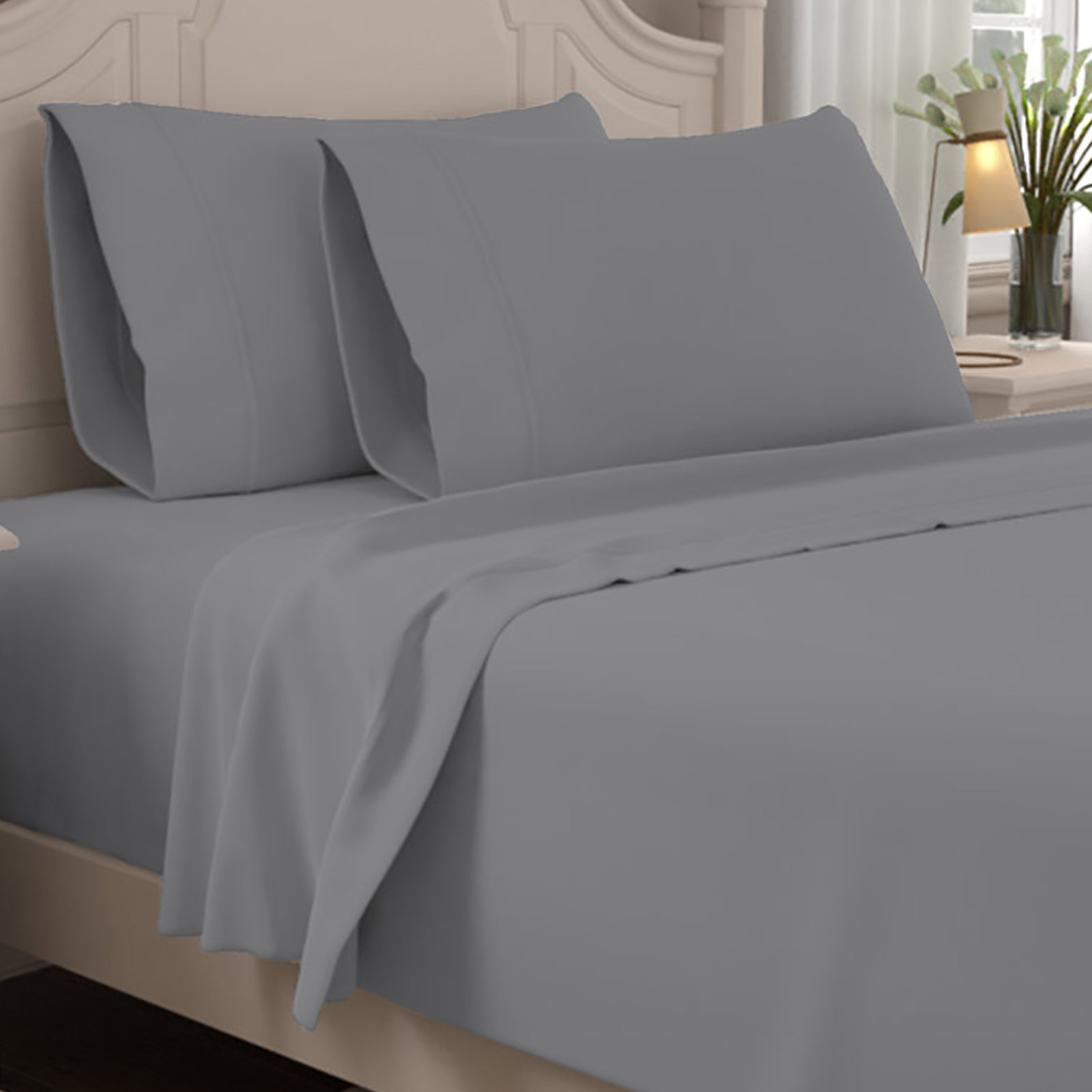 Ultimate Percale 100% Cotton 400TC Cool & Crisp Sheet Set, Queen Sheet Set with 2 Pillowcases, Dark Gray