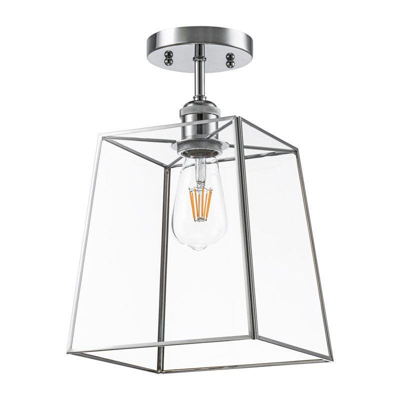 Plafonnier semi-encastré 1 lumière + laiton avec abat-jour en verre trempé, Chrome