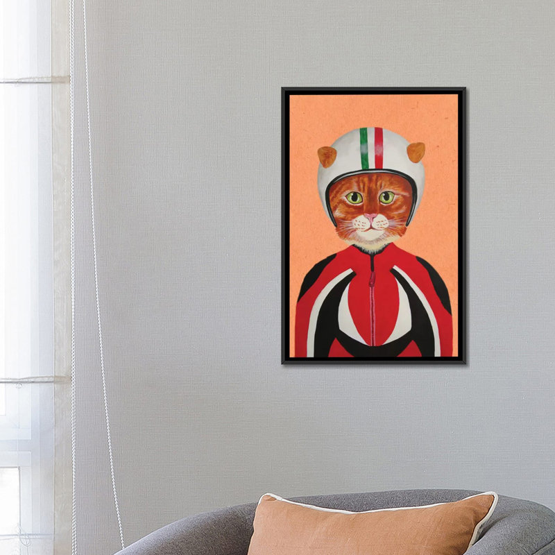 «Cat with Helmet», peinture sur toile tendue, H 40 po x l 26 po x P 1,5 po, Pas de tapis, Toile tendue