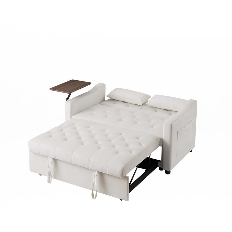 Canapé-lit en velours, Blanc, crème