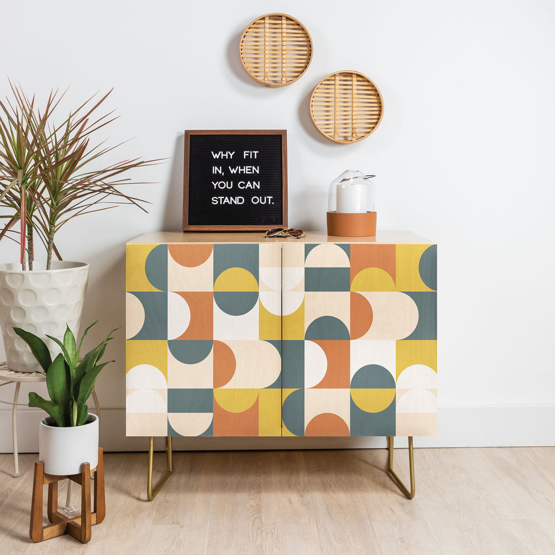 The Old Art Studio Mid Century Modern Geometric 23 2 Door Credenza Cabinet East Urban Home 
