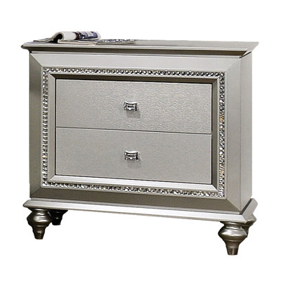 Table de chevet de luxe champagne - formation en bois robuste, détails ornementaux scintillants, systèmes de tiroirs, espace intérieur doublé de feutre, surface de base avec accents scintillants 67 lb, 30 po x 18 po x 30 po, lisse
