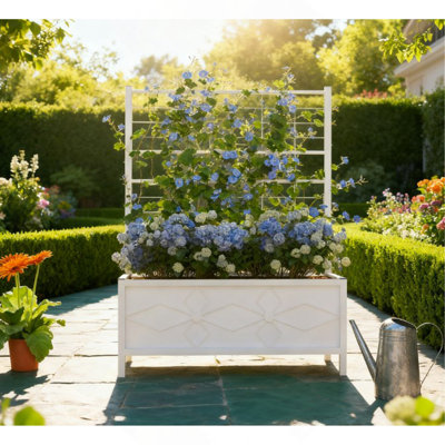 Lit de jardin avec treillis, jardinière surélevée galvanisée, pour vignes grimpantes