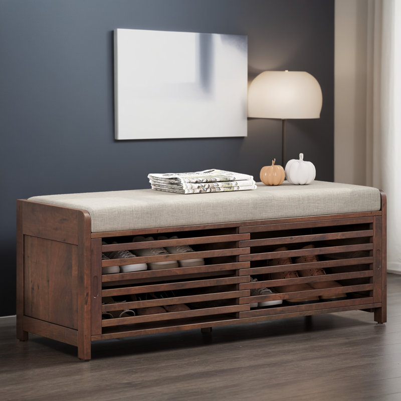 43" Distressed Shutter Storage Bench, Entryway Storage with Storage, Espresso