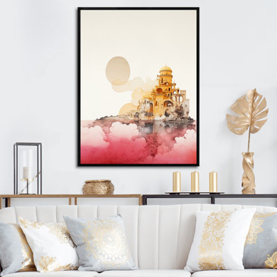 Ancienne ville antique de rêve, aquarelle or rose - reproduction sur toile abstraite