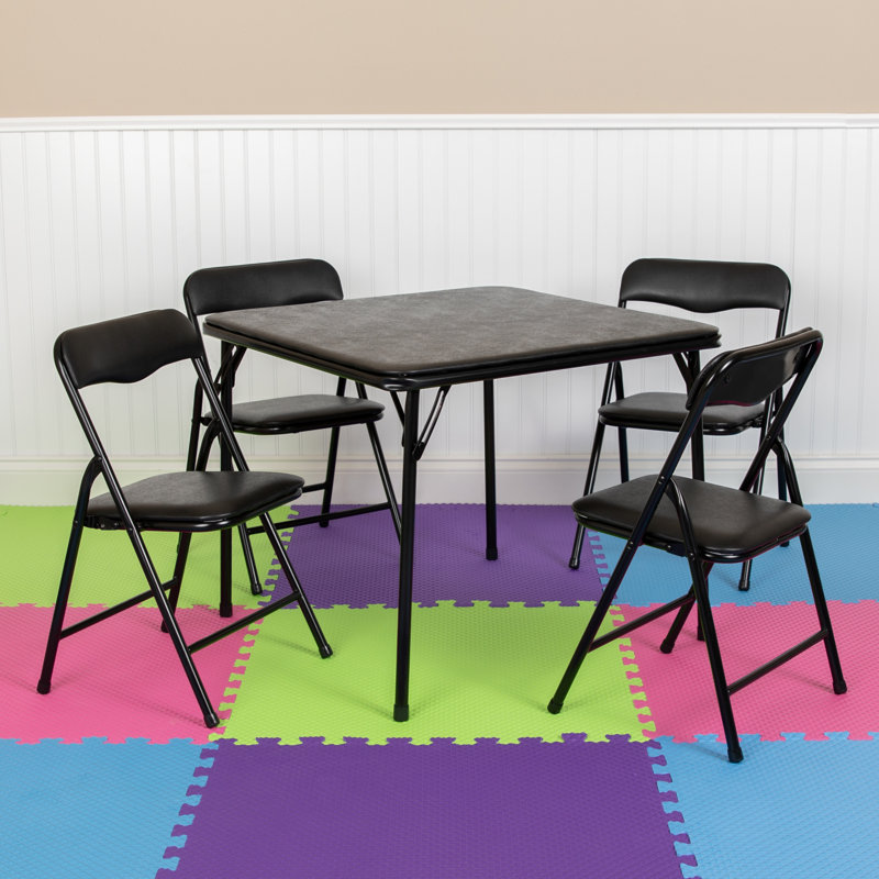 Kids Colorful 5 Piece Folding Table and Chair Set, Black