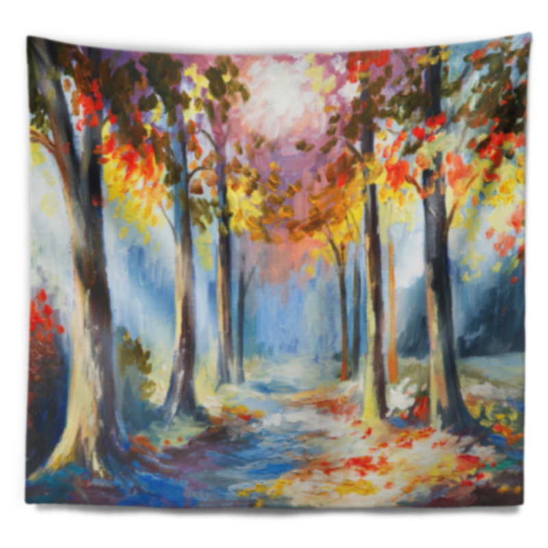 Tapisserie colorée de forêt de printemps de paysage, H 32 po x l 39 po