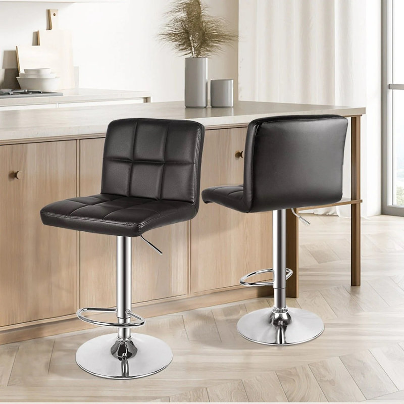 Swivel Upholstered Adjustable Height Counter Stool with Metal Frame