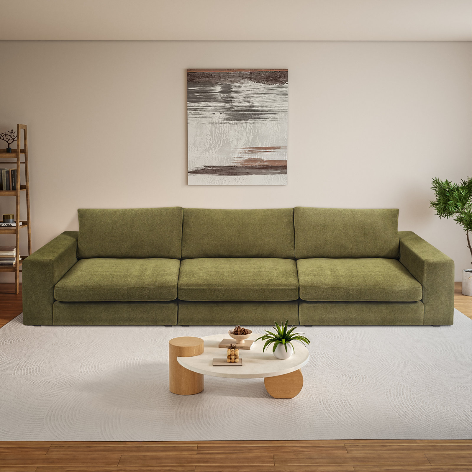 Ojai 140" Upholstered Sofa, Olive Green