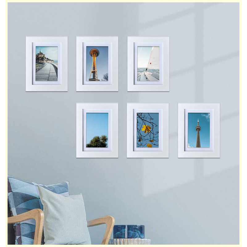 Cadre photo blanc en MDF 5 x 7 pouces, fixation murale et plateau de table, paquet de 6 pour photos, œuvres d'art, décoration intérieure