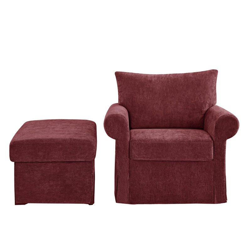 Fauteuil d'appoint rembourré très large avec repose-pieds rectangulaire, Rouge