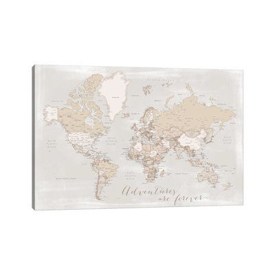 Rustic Detailed World Map Lucille, Adventures Are Forever by Blursbyai - Wrapped Canvas Gallery-Wrapped Canvas Giclée