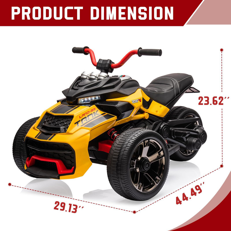 Moto électrique à 3 roues 12V 12V, Jaune