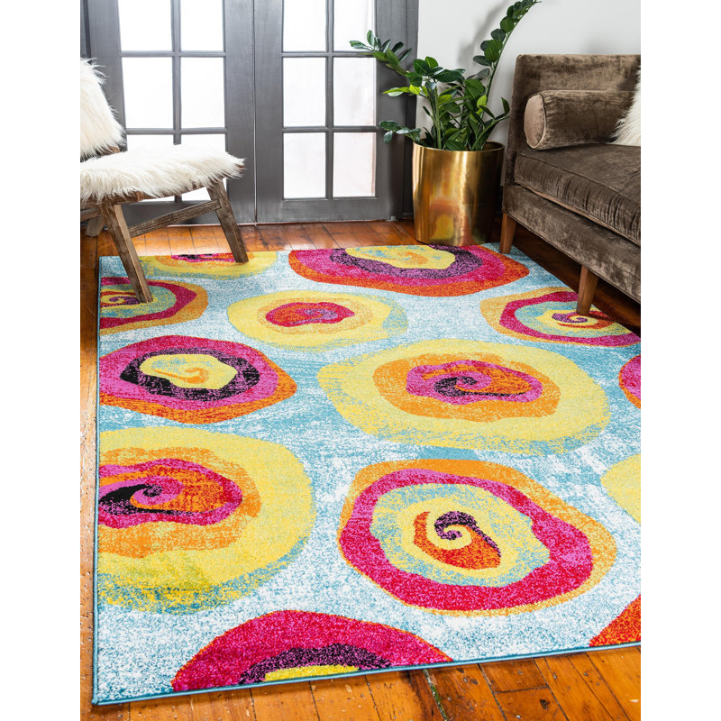 Elvia Abstract Blue/Red/Yellow Area Rug, Rectangle 3'3" x 5'3"