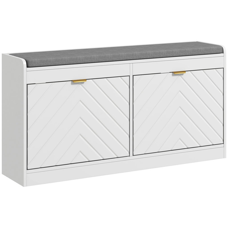 Upholstered Bench with 2 Flip Drawers