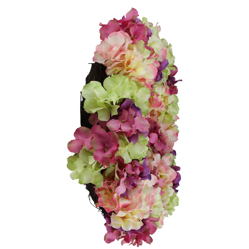 Couronne florale d'hortensia, H 5 po x l 18 po x P 18 po, Rose / mauve