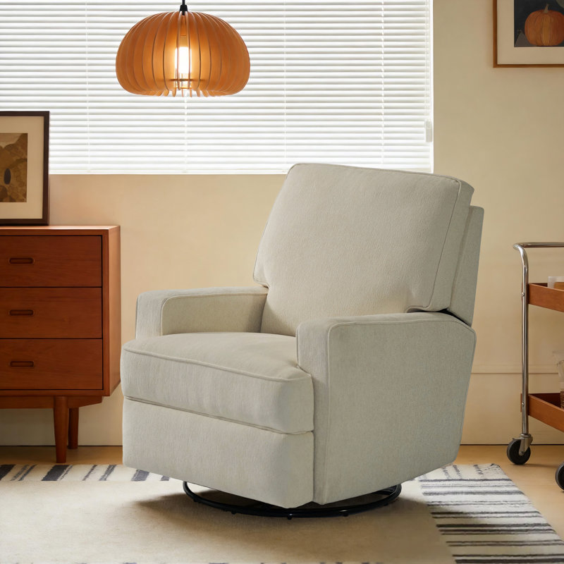 Fauteuil inclinable et oscillant pivotant à 360 ° 33 po CAMDEN - Revêtement en velours adapté aux animaux de compagnie, coussin à ressorts ensachés, chambre de bébé et confort de salon