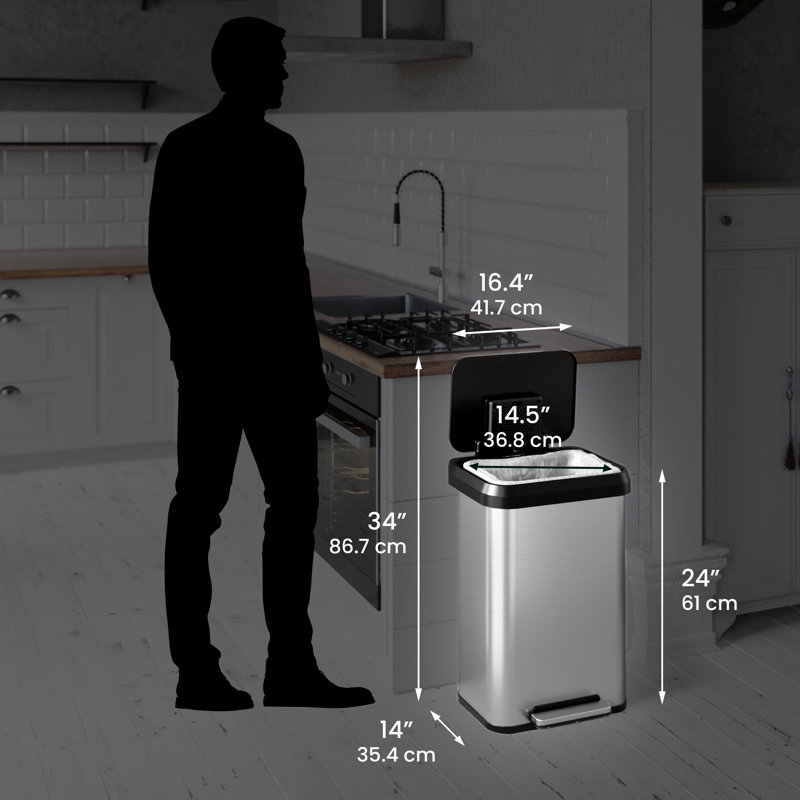 Step on Trash Can, 13.2 gallons, Stainless Steel