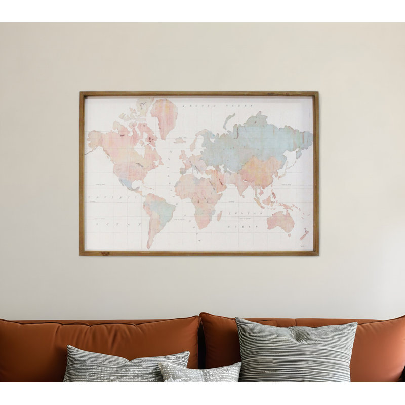 Watercolor World Map Wood Framed Wall Art Watercolor World Map Wood Framed Wall Art