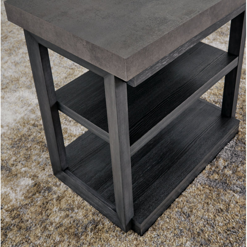 Modern Black and Gray Square Table Set with Shelves and Casters