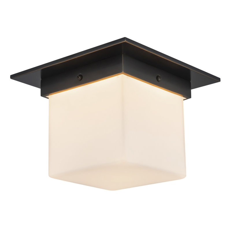 Mineral 8-in Brass Flush Mount, Opal Glass, Oil Rubbed Bronze