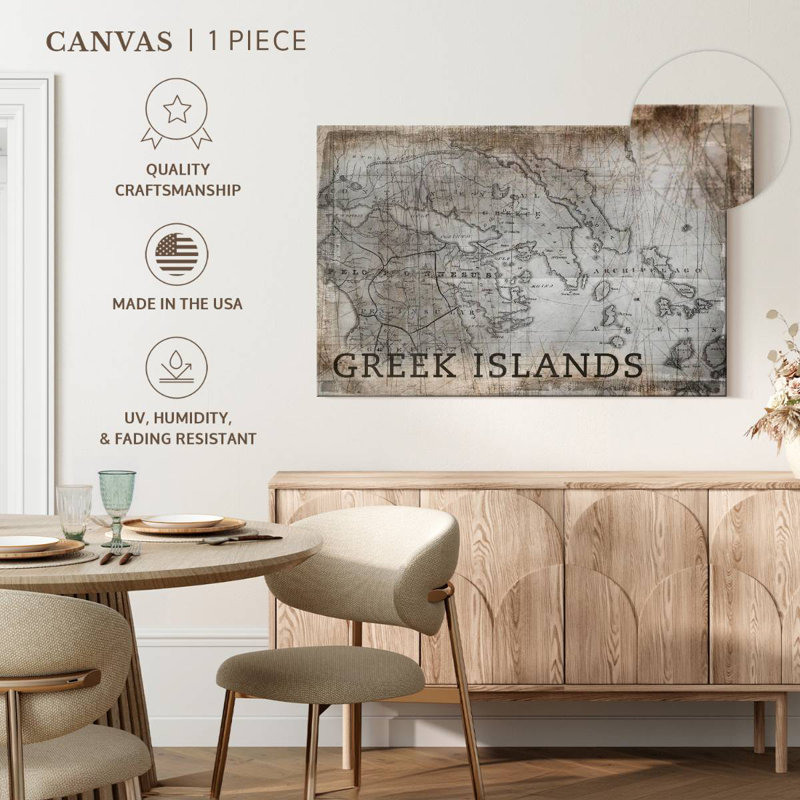 Carte des îles grecques d'Aliaz, rétro, H 30 po x l 45 po