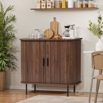 35.4" W Accent Cabinet with Sliding Tambour Doors, Walnut