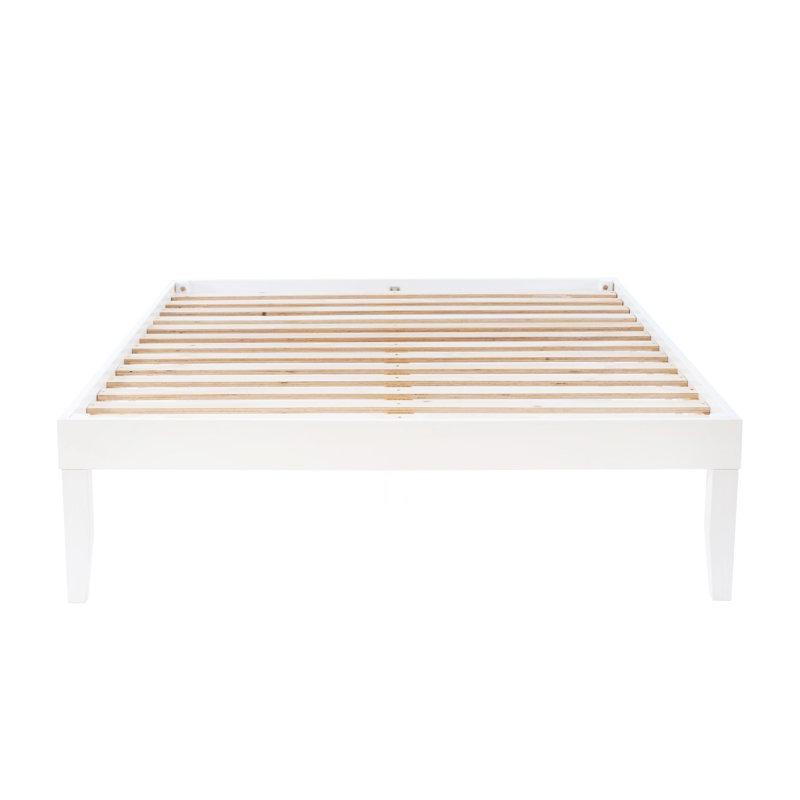 Marialana Contemporary Solid Wood Platform Bed with 13 Support Slats, Full, White