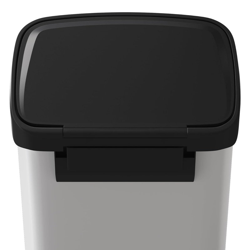 13 Gallon / 50 Litre Metal Trash Can with Lid, Large Garbage Can for Kitchen, Rustproof Step-on Kitchen Metal Trash Bin with Liner Rim, Rear Handle, Soft Close Plastic Lid