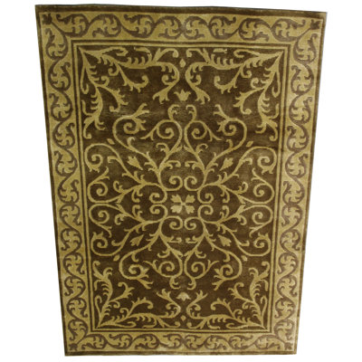 Tapis oriental doré en laine noué à la main de 5 pi x 8 pi Caitlin-Mae