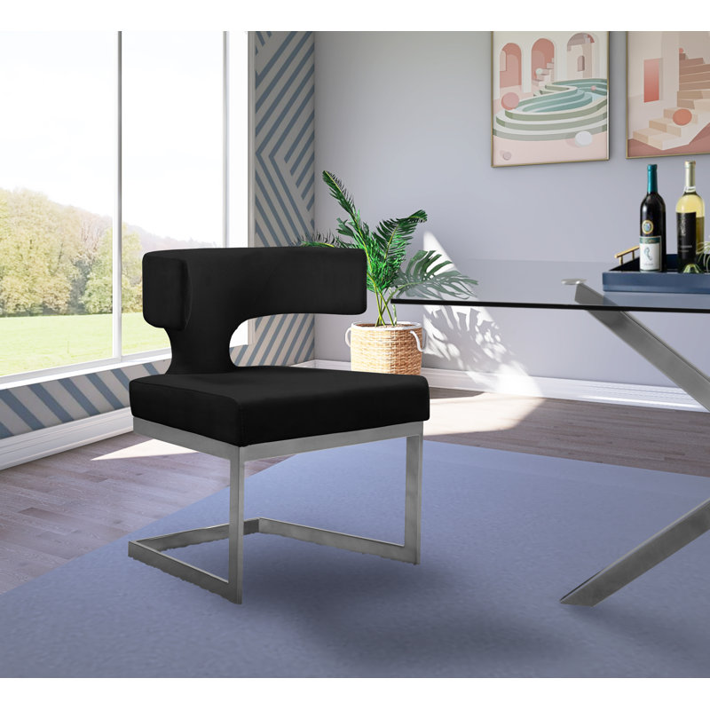 Chaise d'appoint en velours Alexandra, Noir, Chrome chrome