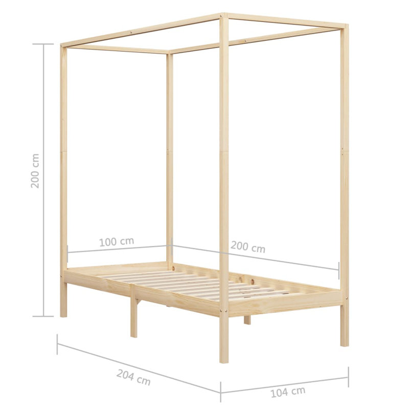 Harrison Solid Wood Bed, Light Brown, 100 x 200cm